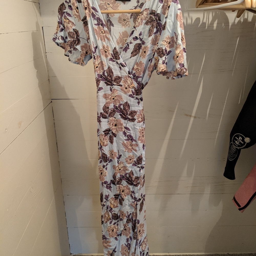 Shein Maxi capped sleeve dress blue floral sz xs